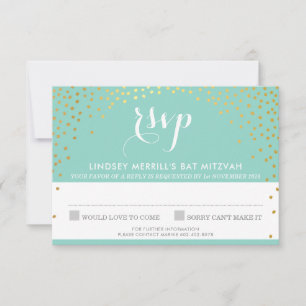 Invitación RESPUESTA DE RSVP rustic gold mini confetti mint