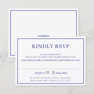 Invitación RESPUESTA DE RSVP simple borde minimal azul real