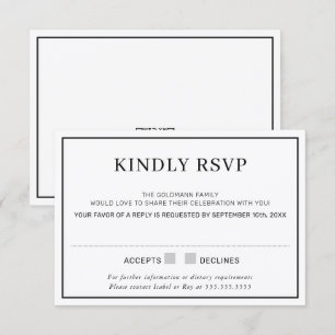Invitación RESPUESTA DE RSVP simple borde minimal negro