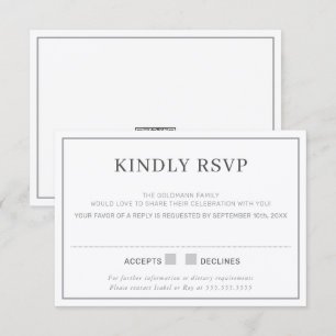 Invitación RESPUESTA DE RSVP simple minimal border gris