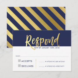 Invitación RESPUESTA DE RSVP tipo oro falso azul marino