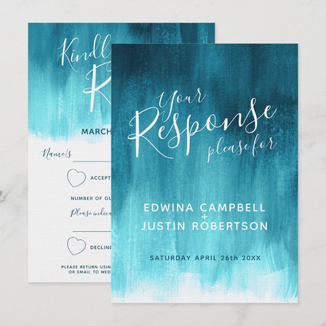 Invitación Respuesta del boda de arte moderno abstracto verde (Anverso / Reverso)