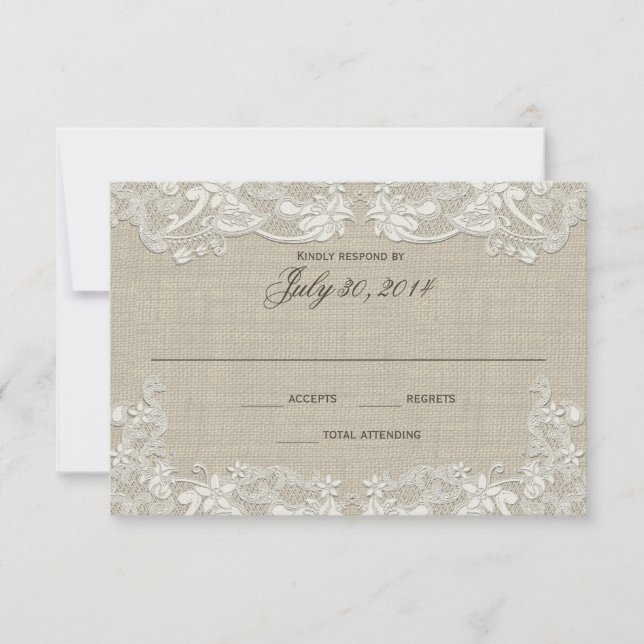 Invitación Respuesta del Boda de diseño de encaje floral del  (Anverso)