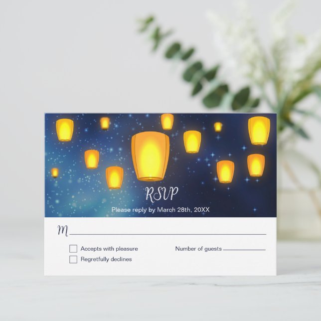 Invitación Respuesta del Boda de faros flotantes RSVP (Anverso de pie)