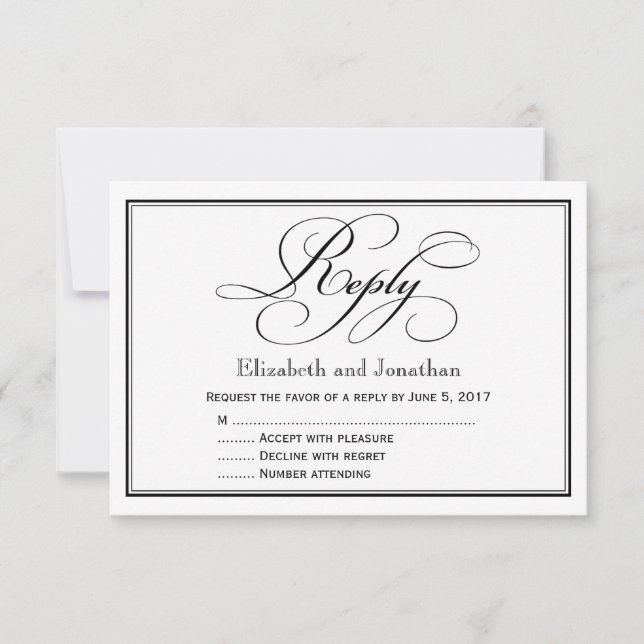 Invitación Respuesta del Boda de guiones de caligrafía en bla (Anverso)
