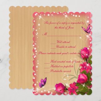 Invitación Respuesta del Boda de mariposa floral rosa de made
