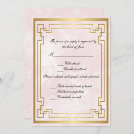 Invitación Respuesta del Boda de mármol rosa del marco geomét
