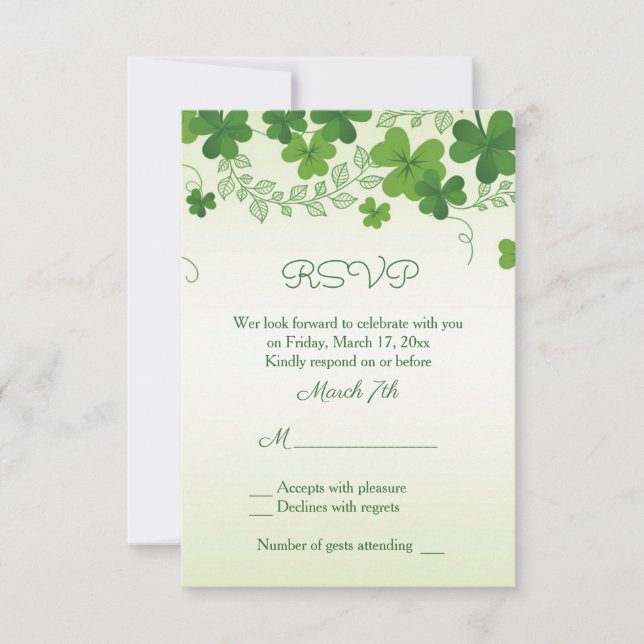 Invitación Respuesta del Boda irlandés Shamrock (Anverso)