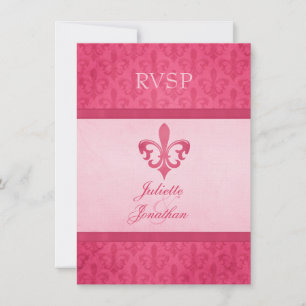 Invitación Respuesta formal de boda Pink Fleur De Lis