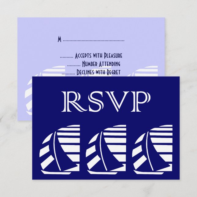 Invitación Respuesta personalizada RSVP Blue White Sailboats (Anverso / Reverso)
