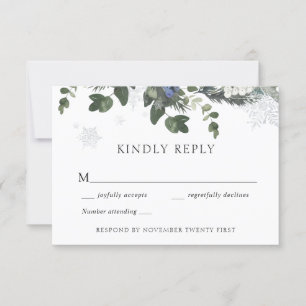 Invitación Respuesta RSVP de la Boda Azul Evergreen de Invier