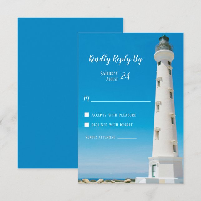 Invitación Respuesta RSVP de la boda de destino de Lighthouse (Anverso / Reverso)