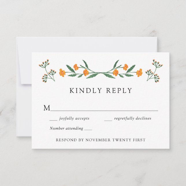 Invitación Respuesta RSVP de la boda de jardín botánico de fl (Anverso)