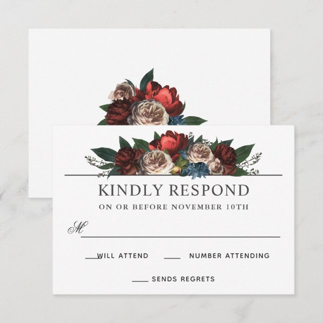 Invitación Respuesta RSVP de la boda del acuerdo floral de lu (Anverso / Reverso)