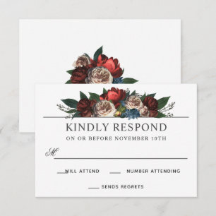 Invitación Respuesta RSVP de la boda del acuerdo floral de lu