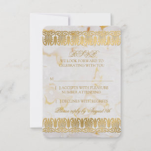 Invitación Respuesta RSVP de la Boda Marble de Plata Dorada