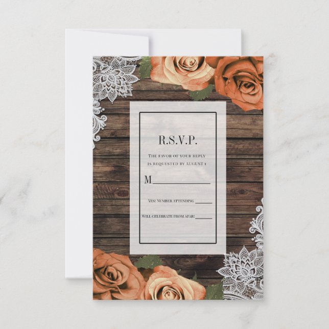 Invitación Respuesta RSVP de naranja de Rosas de especias de  (Anverso)