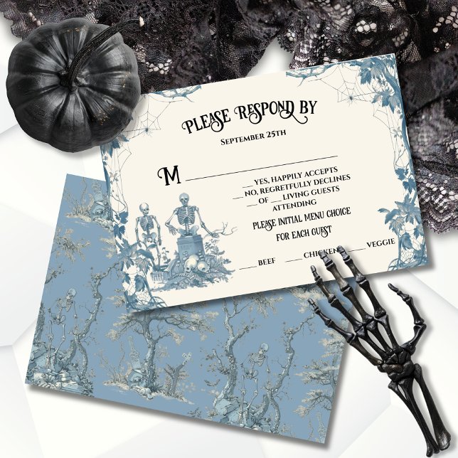 Invitación Respuesta RSVP del esqueleto gótico de Toile Hallo (Subido por el creador)