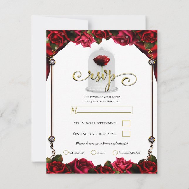 Invitación Respuesta RSVP del Fiesta blanco de oro de la rosa (Anverso)