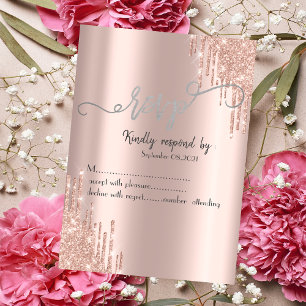 Invitación Respuestas con Drips de Brillo de Oro Rosa