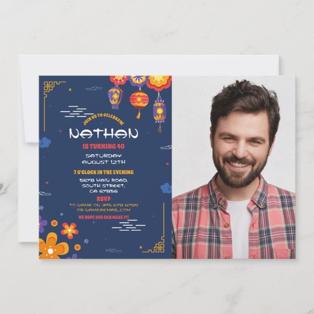Invitación Restaurante chino de fiesta de cumpleaños ausente  (Anverso)