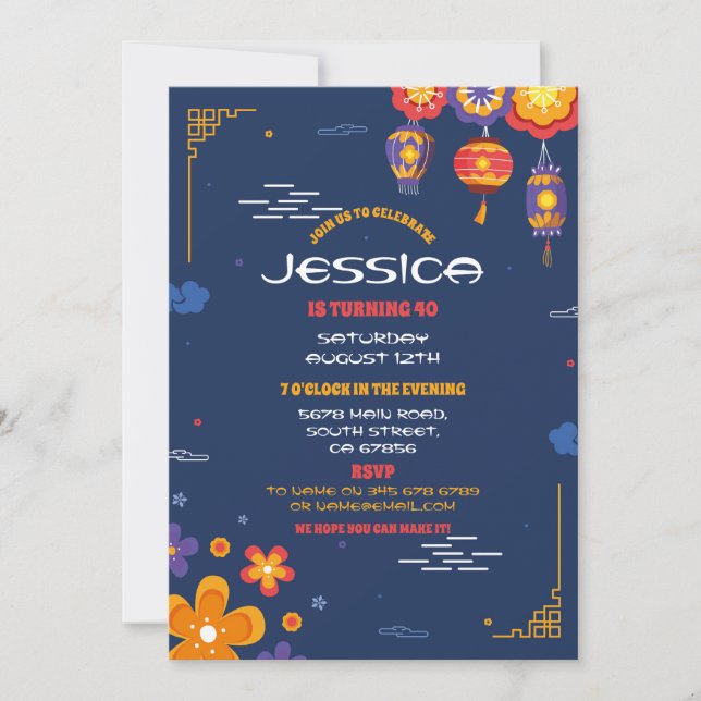 Invitación Restaurante chino de fiesta de cumpleaños se aleja (Anverso)