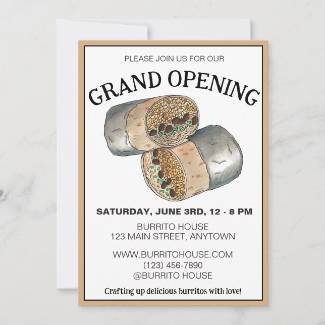 Invitación Restaurante de Burrito Misión de California comida (Anverso)