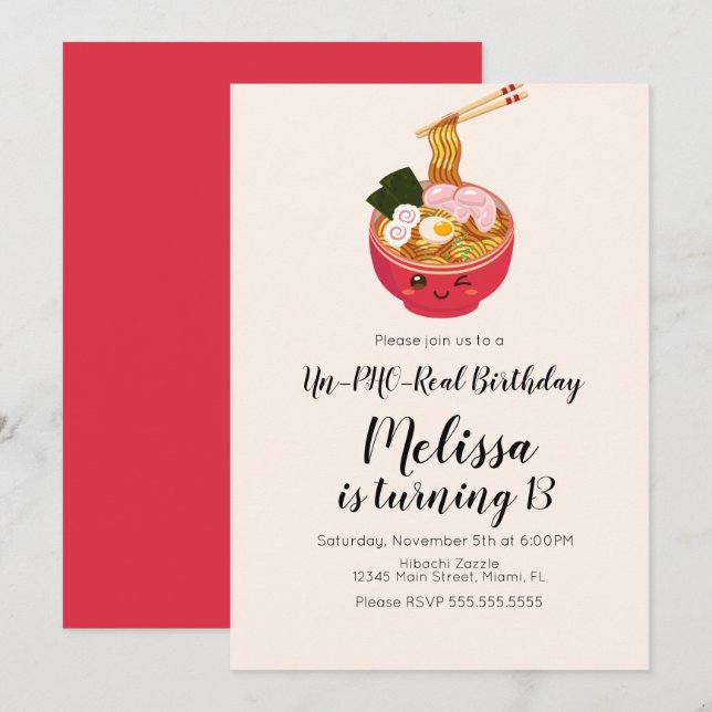 Invitación Restaurante De Cena De Aniversario De Cute Pho Ori (Anverso / Reverso)