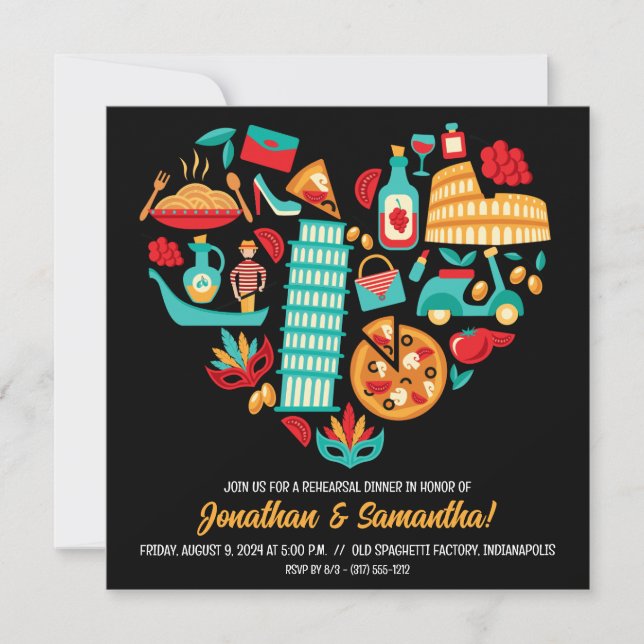 Invitación Restaurante de comida italiana Cena de ensayo (Anverso)