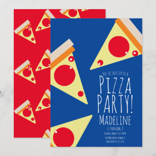 Invitación Restaurante de Cumpleaños Pizza Negrita Azul