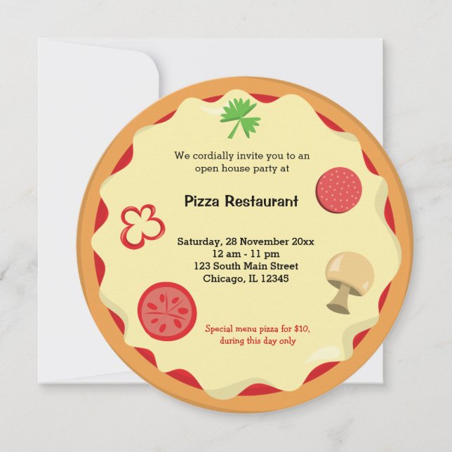 Invitación Restaurante de negocios Pizza (Anverso)