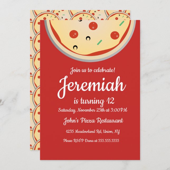 Invitación Restaurante de Pizzas de Queso (Anverso / Reverso)