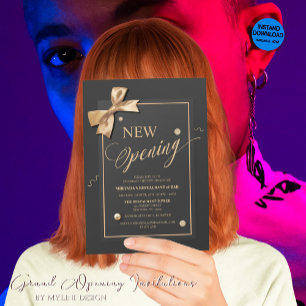 Invitación Restaurante de tipografía de cinta dorada nueva ap