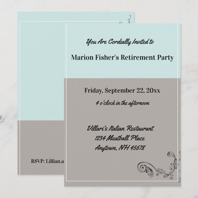 Invitación Restaurante Fiesta de Jubilación Gris Simple Mint  (Anverso / Reverso)