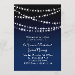 Invitación Restaurante Grand Opening Twinkle Luces azul oscur