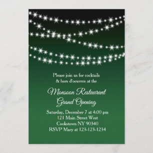 Invitación Restaurante Grand Opening Twinkle Luces verde oscu