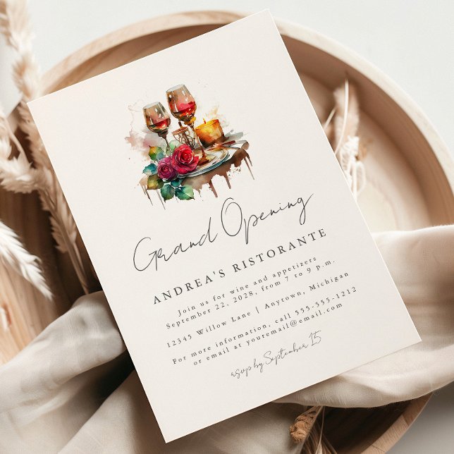Invitación Restaurante Grand Opening Watercolor Vino Glass (Subido por el creador)