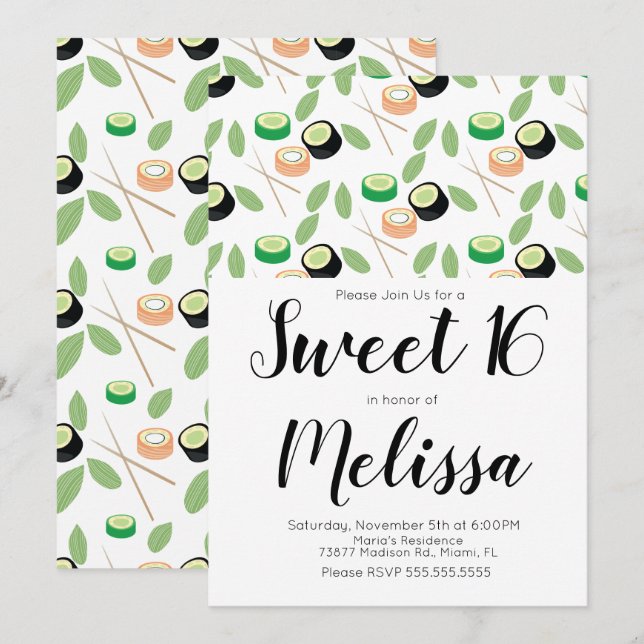 Invitación Restaurante Hibachi Grill Sushi Rolls (Anverso / Reverso)