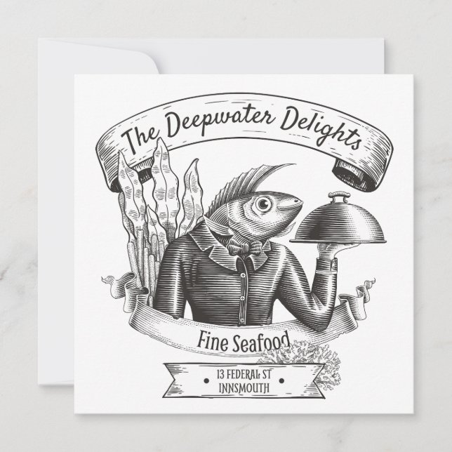 Invitación Restaurante Innsmouth Lovecraft Seafood (Anverso)