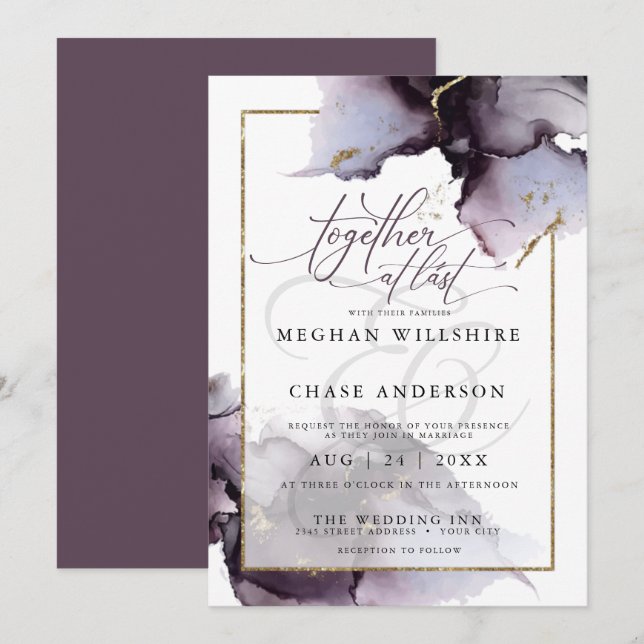 Invitación Resumen Ametista Muerto Heather Purple Boda Inv (Anverso / Reverso)