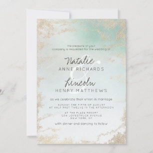 Invitación Resumen Aqua Ombre Fade with Frost Gold Purpurina