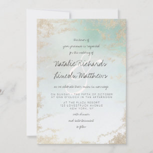 Invitación Resumen Aqua Ombre Fade with Frost Gold Purpurina