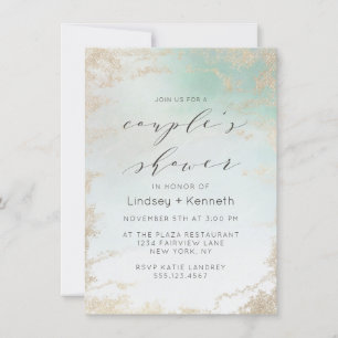 Invitación Resumen Aqua Ombre Fade with Frost Gold Purpurina