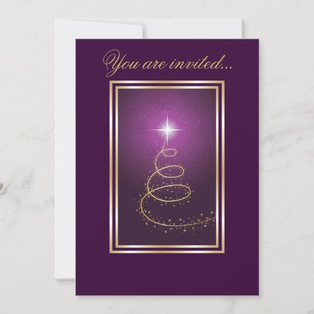 Invitación Resumen Árbol de Navidad brillante púrpura (Anverso)