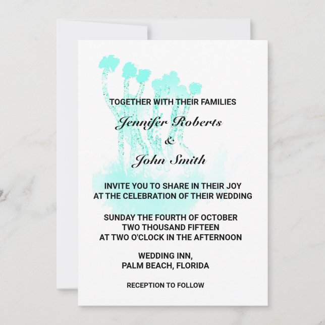 Invitación Resumen Árboles acuarela Boda de arte azul Verde a (Anverso)