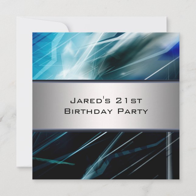 Invitación Resumen azul Mans 21ª Fiesta de cumpleaños (Anverso)