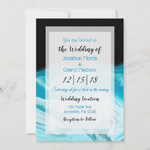 Invitación Resumen azul y negro Boda de arte fluido