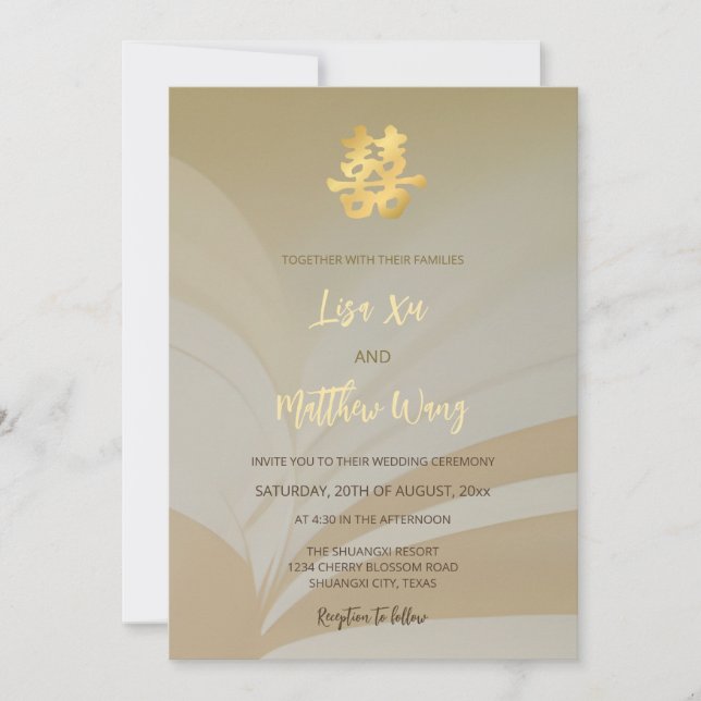 Invitación Resumen BILINGUAL de arte Boda chino pekinés (Anverso)