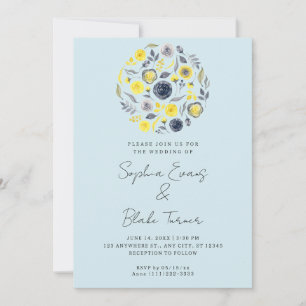 Invitación Resumen Boda amarillo y azul Bouquet