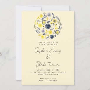 Invitación Resumen Boda amarillo y azul Bouquet amarillo